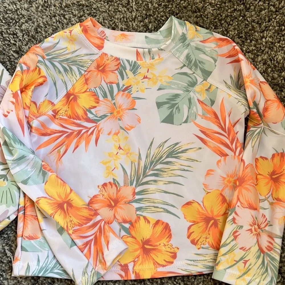 Girls' Long Sleeve Floral Rash Guard Swim Set - Pink & Orange
